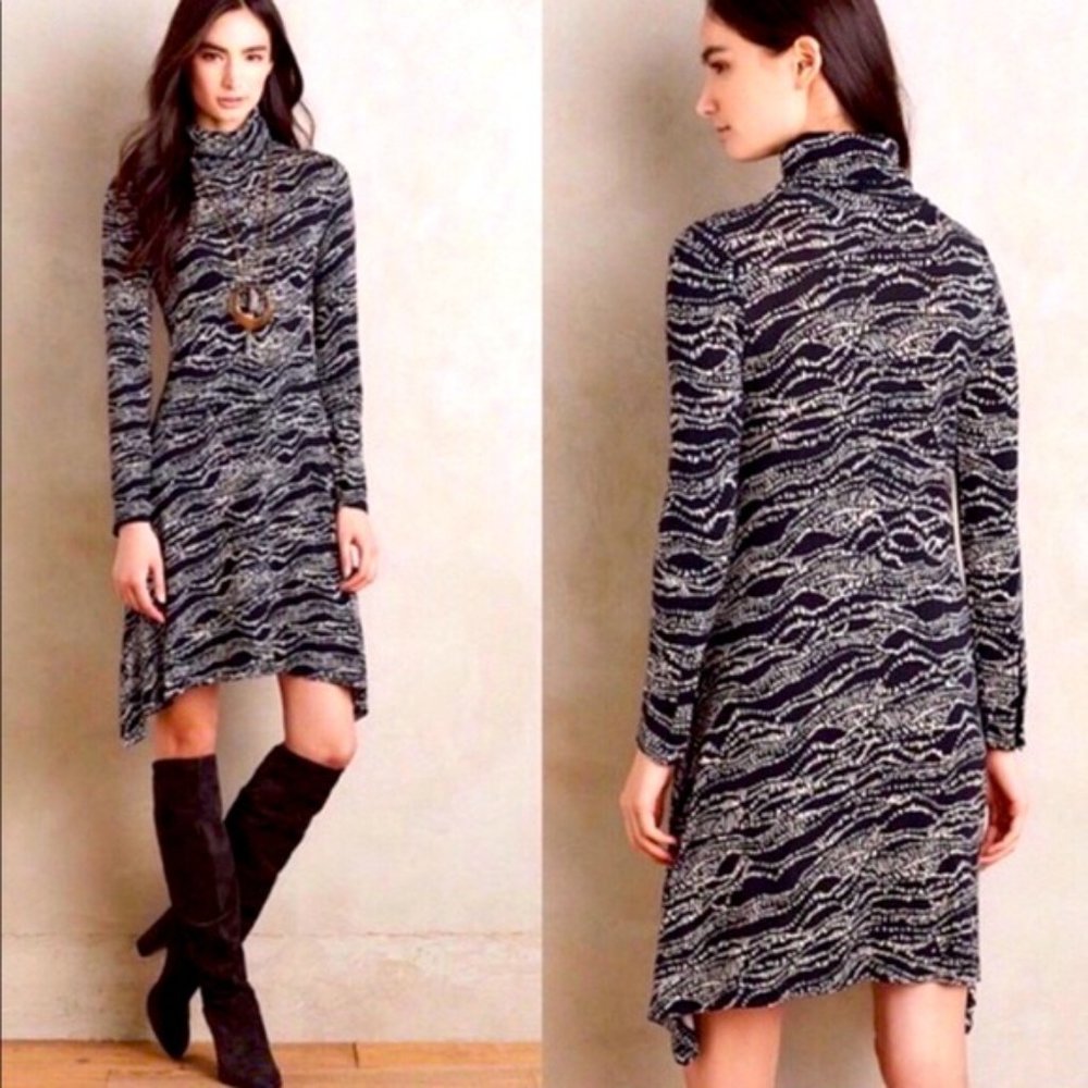 Anthropologie Black and Cream Patterned Dress